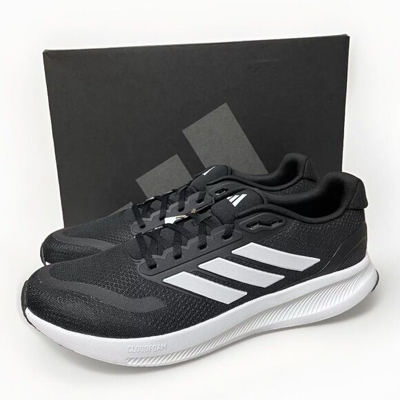 Adidas RUNFALCON 5 CLOUDFOAM Running Sneakers Shoes Black White Mens Size 12 New